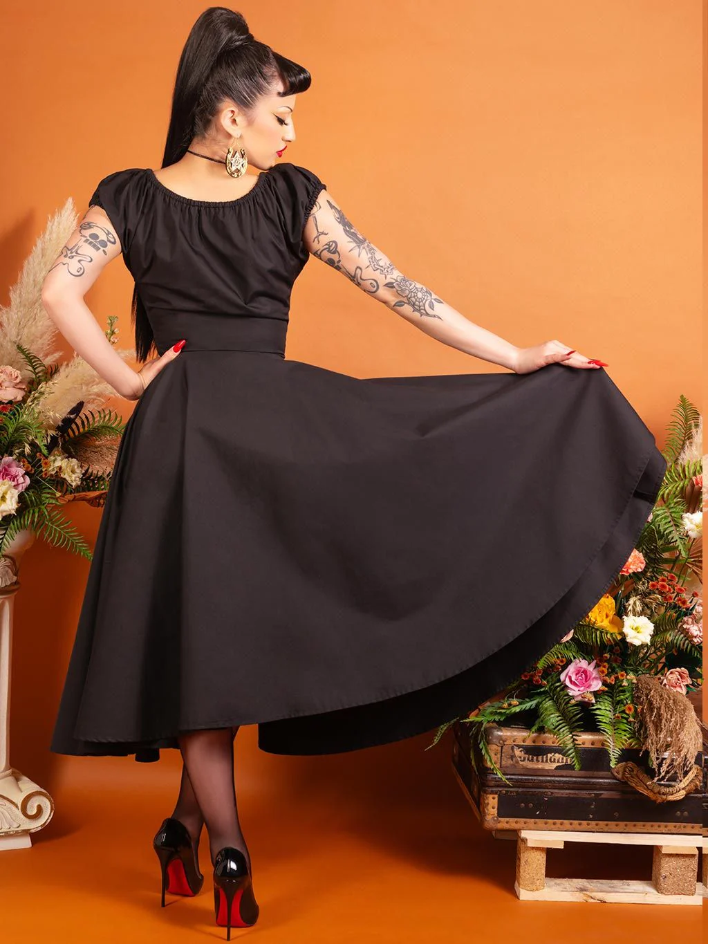 1950s Rita Black Milkmaid Dress V017BC - Image 3
