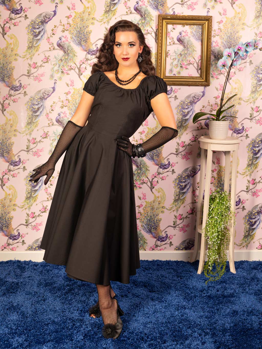 1950s Rita Black Milkmaid Dress V017BC - Image 7