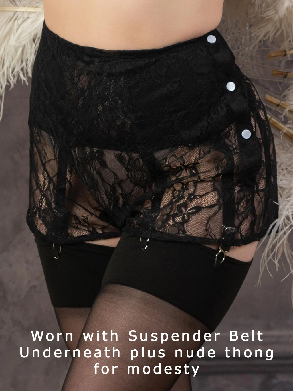 Celia 1940s Black Lace French Knickers L2019BL - Image 6