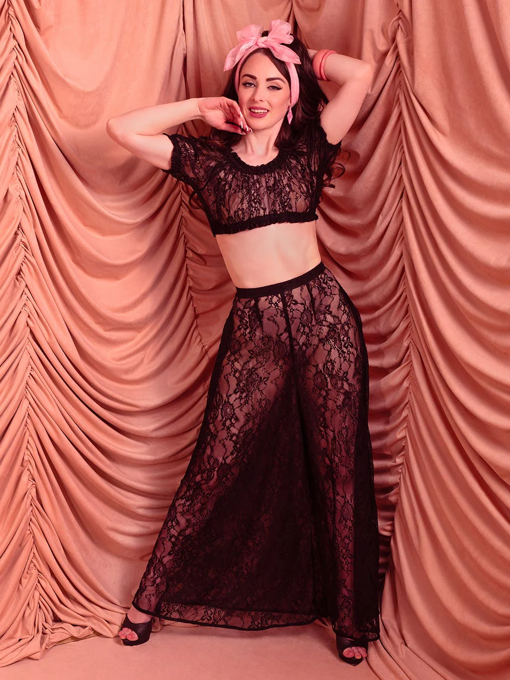 Black Lace Palazzo Pants - Image 3