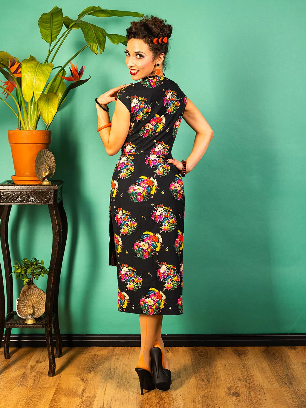 Dark Floral Vintage Anne Sarong Dress V016DC - Image 3