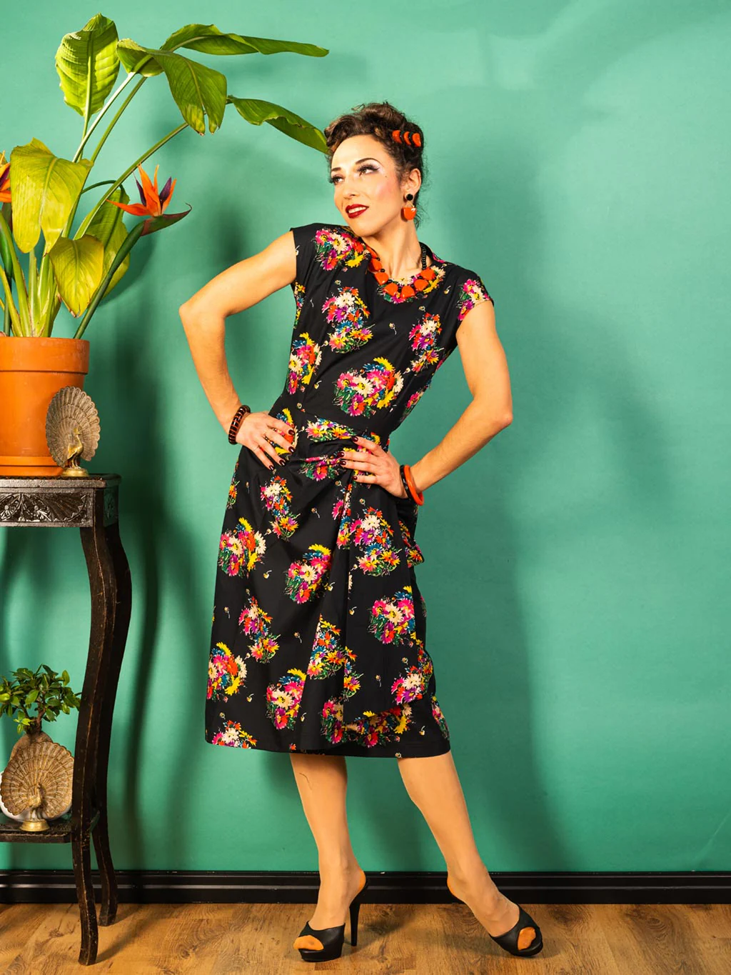 Dark Floral Vintage Anne Sarong Dress V016DC - Image 4