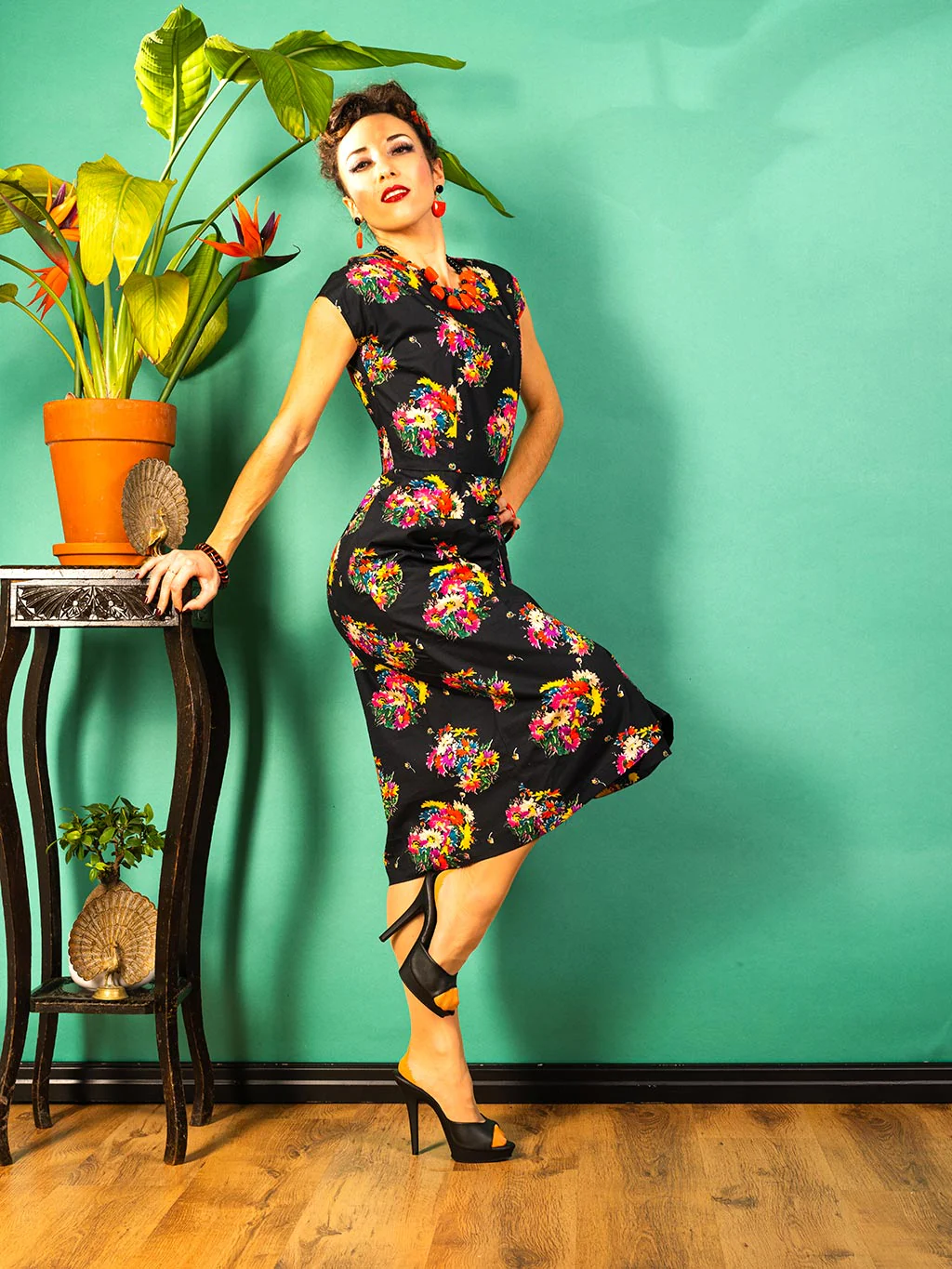 Dark Floral Vintage Anne Sarong Dress V016DC - Image 6