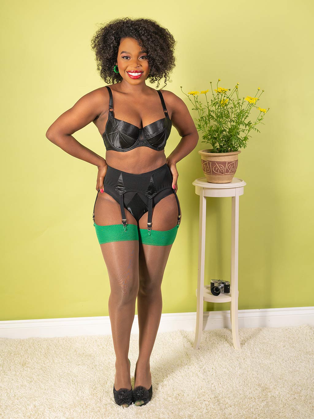 Contrast Green Seamed Stockings (Cinnamon) H2086 - Image 6