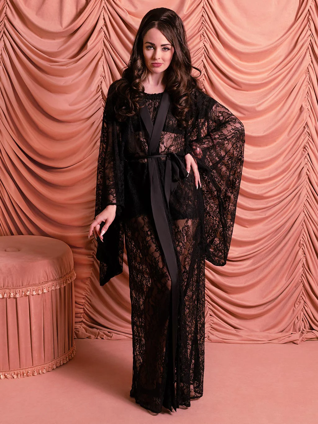 Long Black Lace Kimono - Image 7