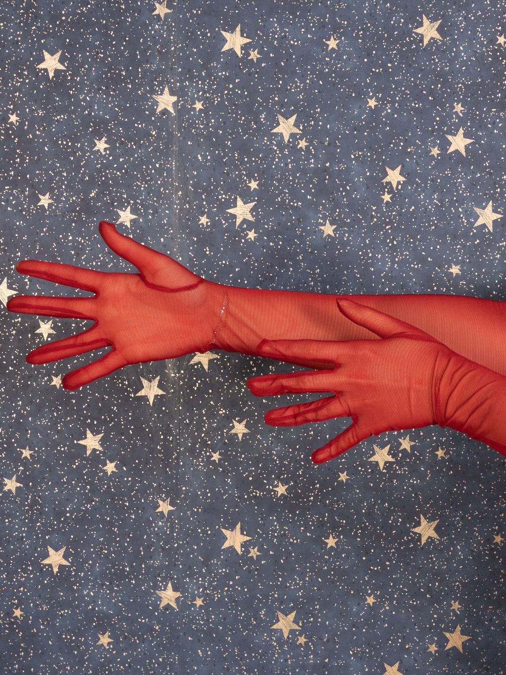 Long Claret Sheer Gloves - Image 5