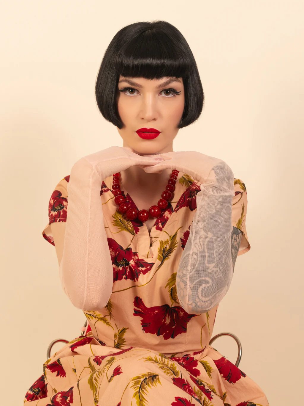 Long Blush Pink Sheer Gloves - Image 3