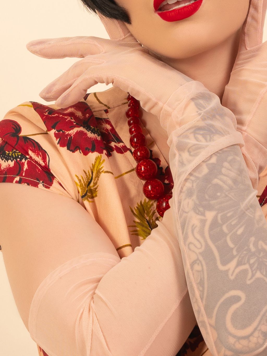 Long Blush Pink Sheer Gloves - Image 5