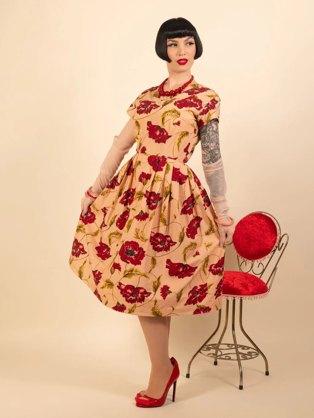 Pagoda Pink 1950s Pleated Dress - Image 3