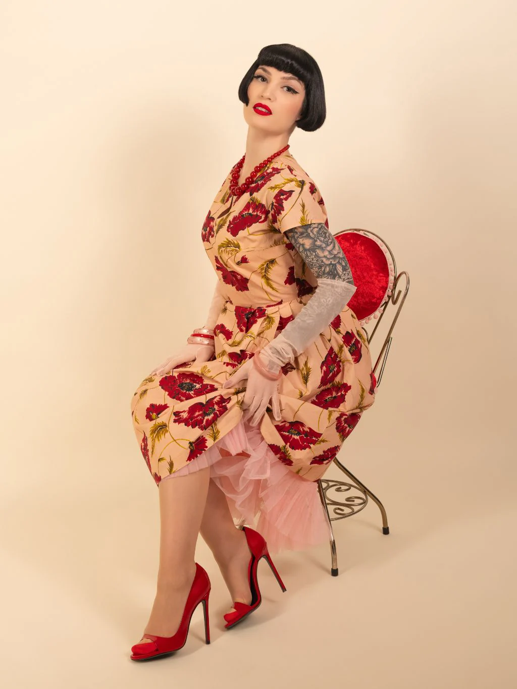 Pagoda Pink 1950s Pleated Dress - Image 4