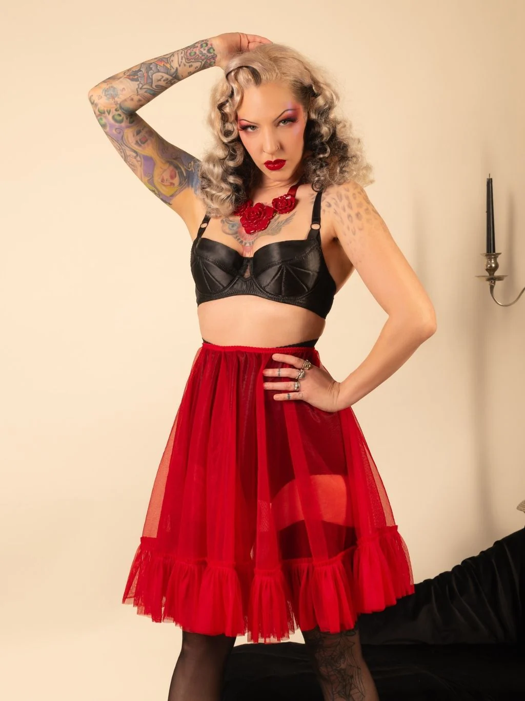 Retro Red Frilly Petticoat L8021R - Image 3