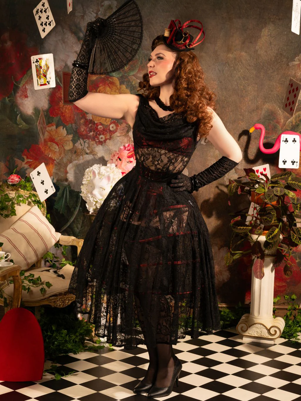 Edwina 1950s Black Lace Dress - Image 7
