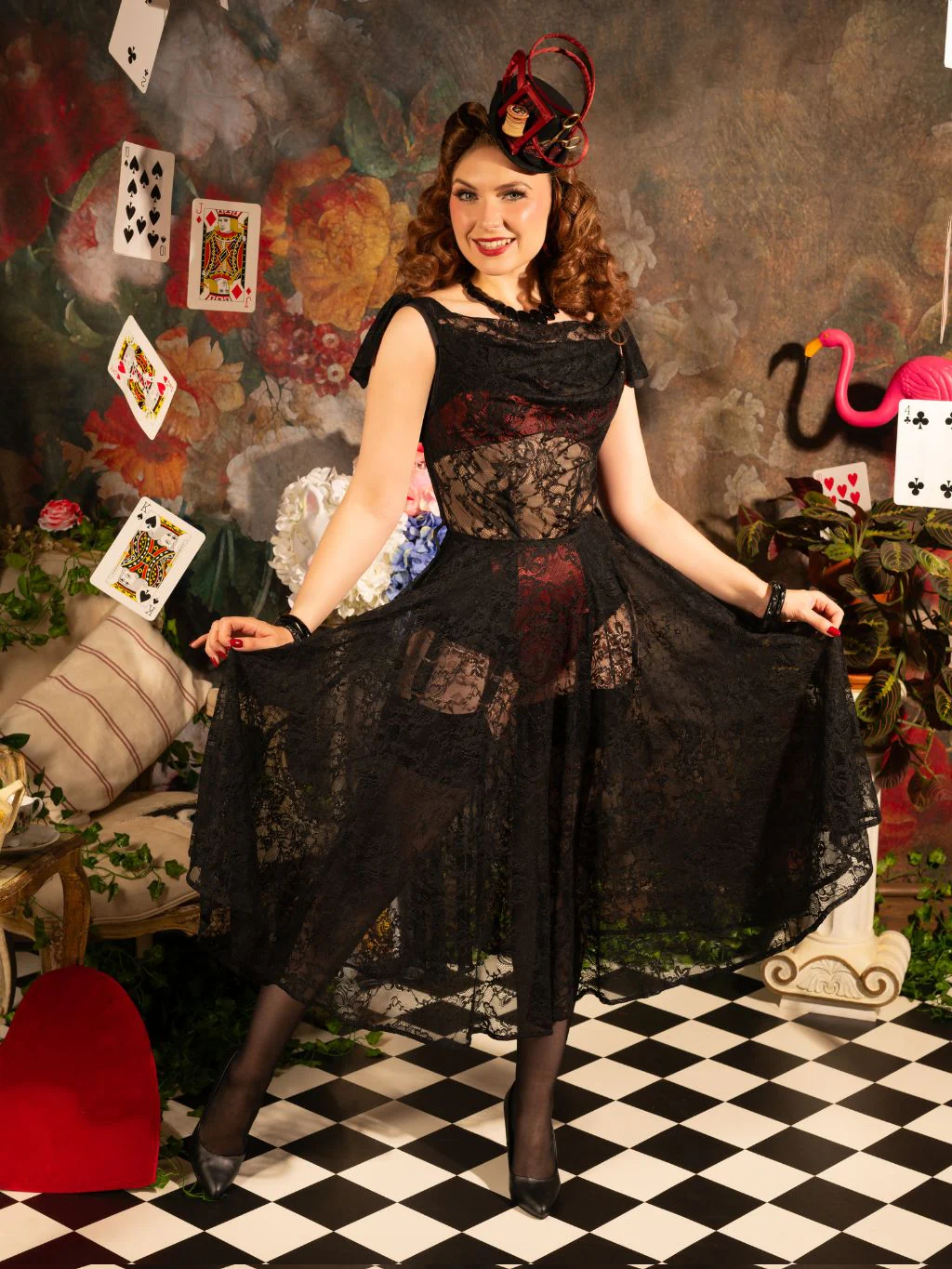 Edwina 1950s Black Lace Dress - Image 8
