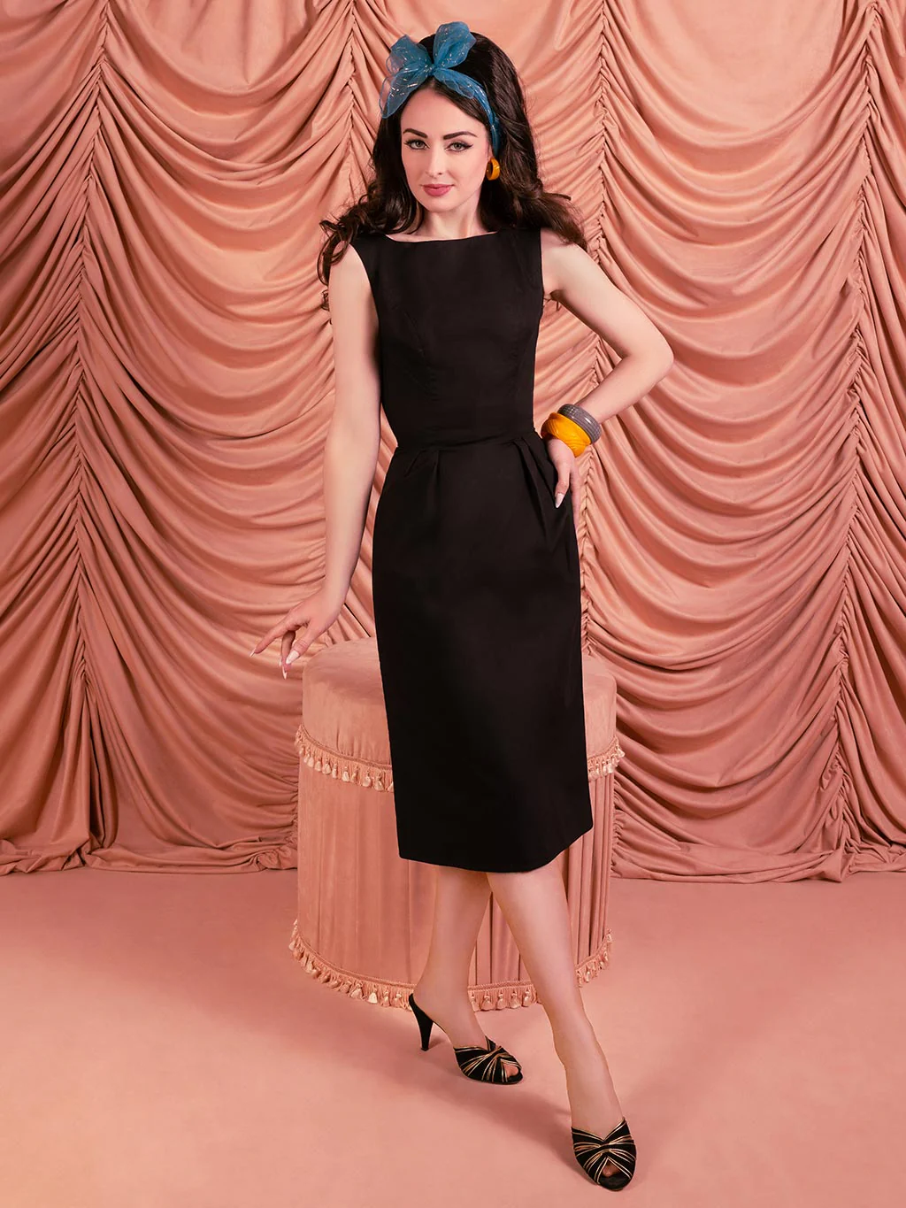 Fenella Black Pencil Dress V019BC - Image 5