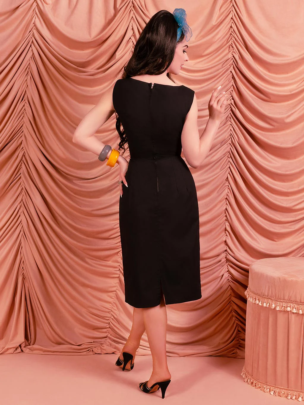Fenella Black Pencil Dress V019BC - Image 6